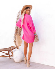 Hot Pink Button Down Tunic Dress