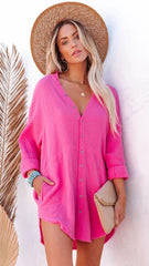 Hot Pink Button Down Tunic Dress
