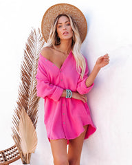 Hot Pink Button Down Tunic Dress