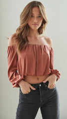 Brown Off Shoulder Crop Top