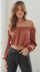 Brown Off Shoulder Crop Top