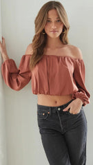 Brown Off Shoulder Crop Top