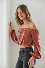 Brown Off Shoulder Crop Top