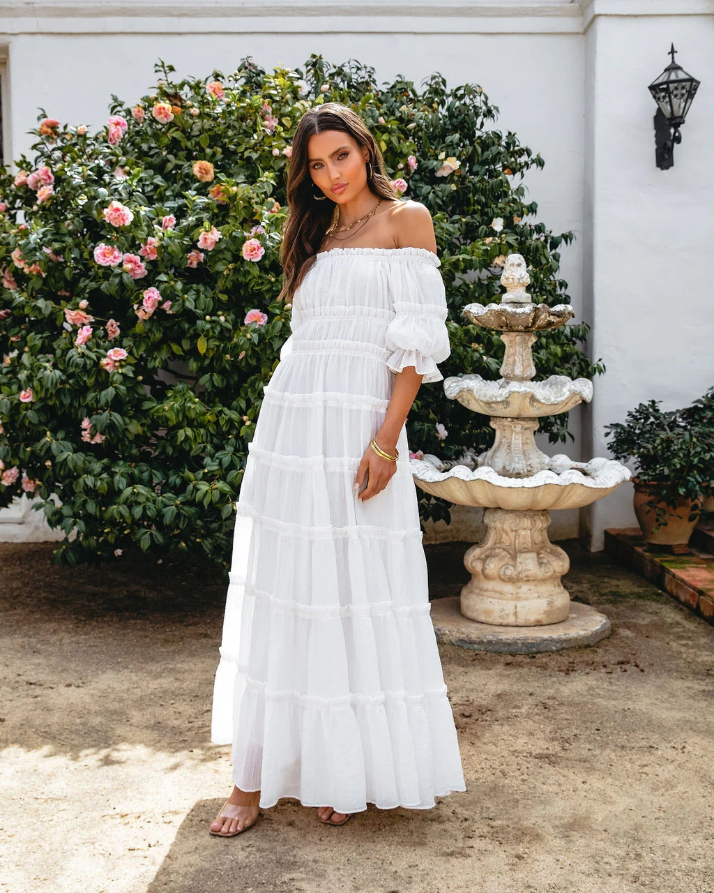 White Off Shoulder Tiered Maxi Dress – Groovy Mimi