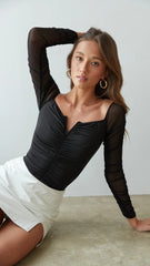 Black Long Sleeves Ruched Top
