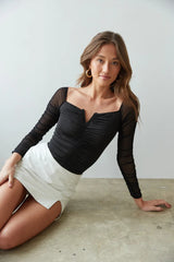 Black Long Sleeves Ruched Top