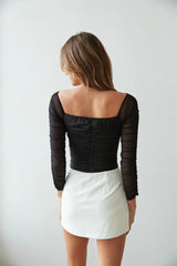Black Long Sleeves Ruched Top