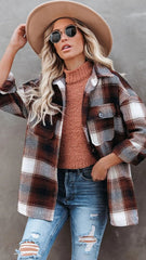 Brown Plaid Print Wool Shacket