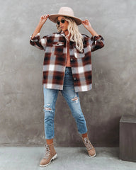 Brown Plaid Print Wool Shacket