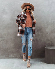 Brown Plaid Print Wool Shacket