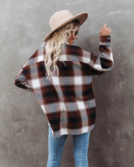 Brown Plaid Print Wool Shacket