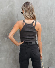 Grey Ribbed Knit Tank Top