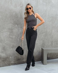 Grey Ribbed Knit Tank Top