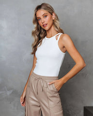 White Ribbed Knit Tank Top