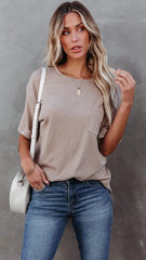 Khaki Solid Short Sleeves Tee