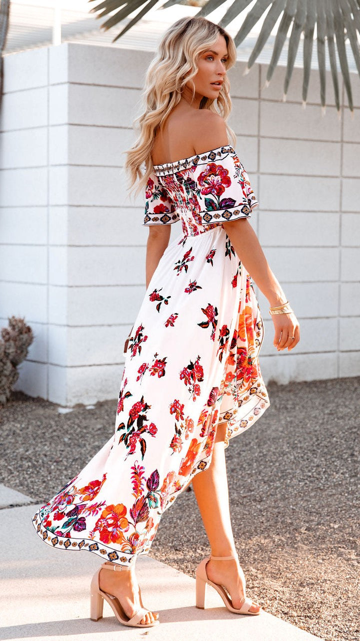 White Floral High Low Dress