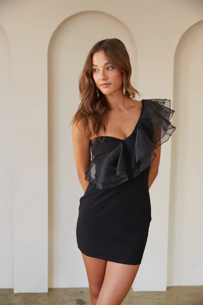 Black One Shoulder Bodycon Mini Dress – Groovy Mimi