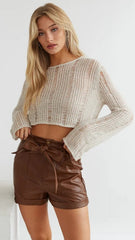 Beige Crochet Knit Crop Top