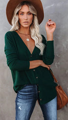 Pine Green Button Down Knit Top