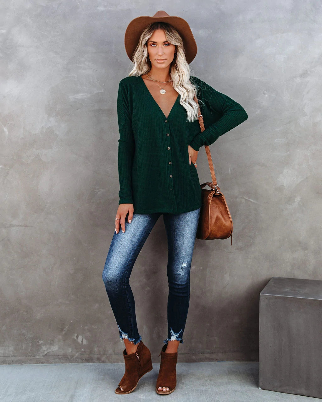 Pine Green Button Down Knit Top