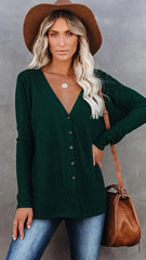 Pine Green Button Down Knit Top