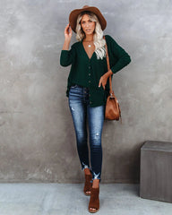 Pine Green Button Down Knit Top