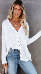 White Button Down Knit Top