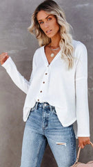 White Button Down Knit Top