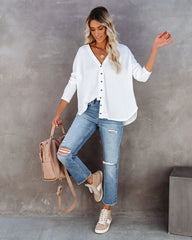 White Button Down Knit Top