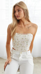 Green Floral Corset Crop Bandeau Top