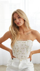 Green Floral Corset Crop Bandeau Top