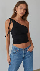 Black One Shoulder Crop Top