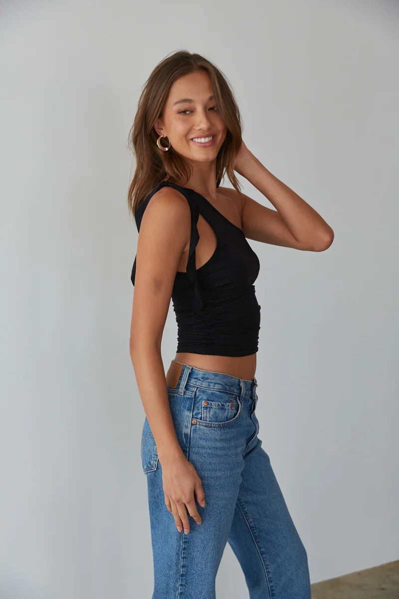 Black One Shoulder Crop Top