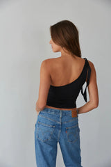 Black One Shoulder Crop Top