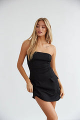 Black Minimal Strapless Bandeau Mini Dress