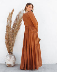 Camel Long Sleeves Maxi Dress