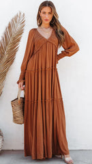 Camel Long Sleeves Maxi Dress