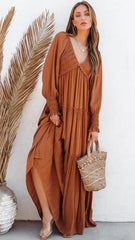 Camel Long Sleeves Maxi Dress