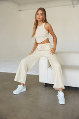 Beige Solid Tank Top