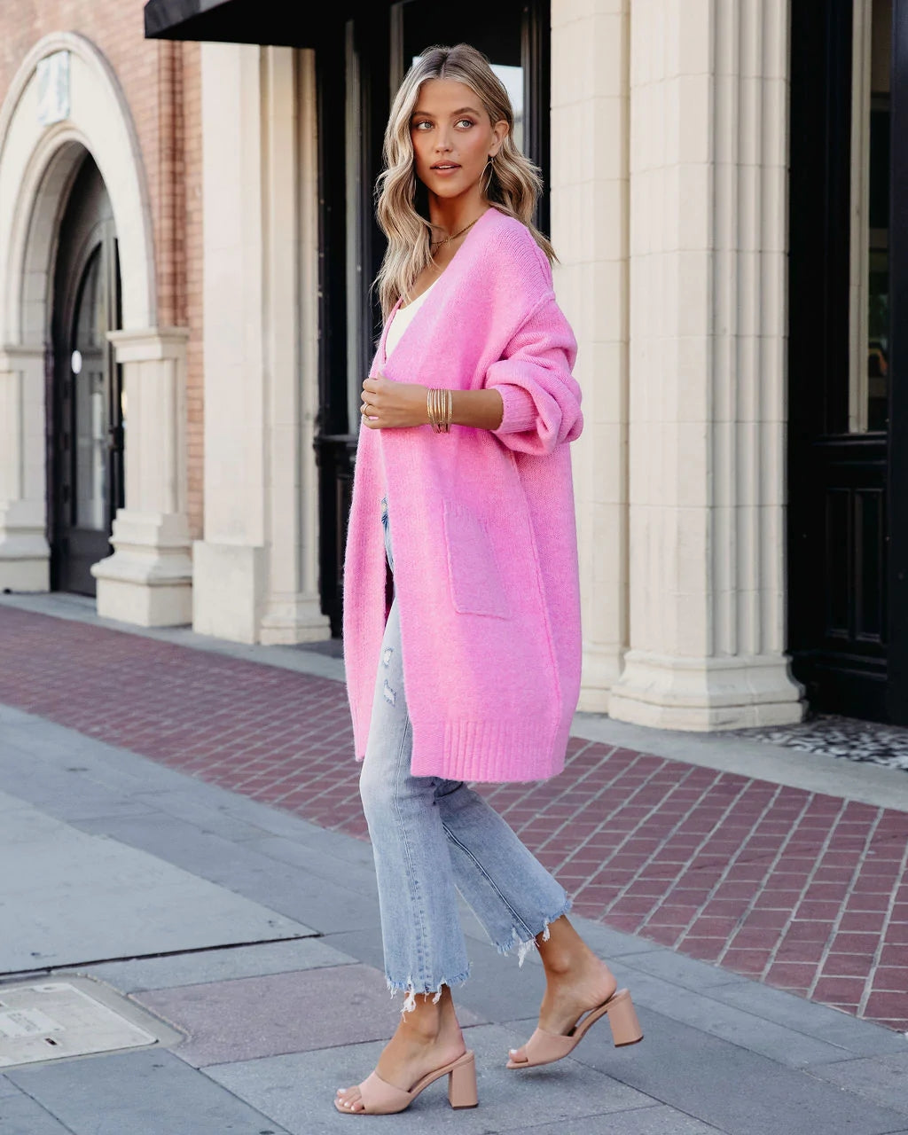 Pink Open Front Cardigan