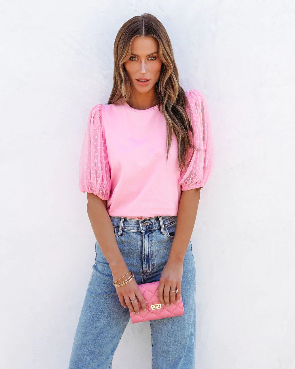 Blush Tulle Sleeves Tee