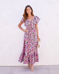 Purple Floral Midi Dress