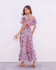 Purple Floral Midi Dress