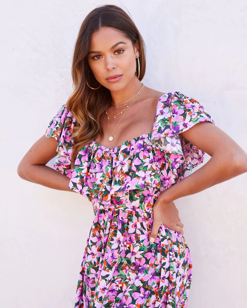 Purple Floral Midi Dress