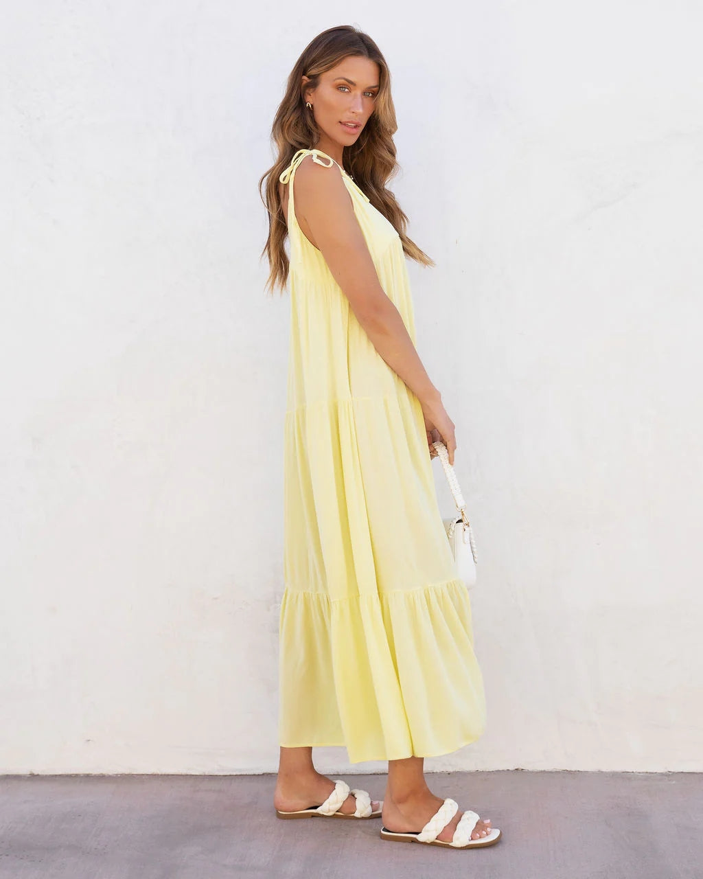 Yellow Tiered Midi Dress