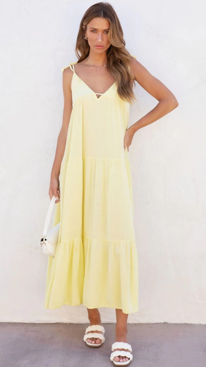 Yellow Tiered Midi Dress