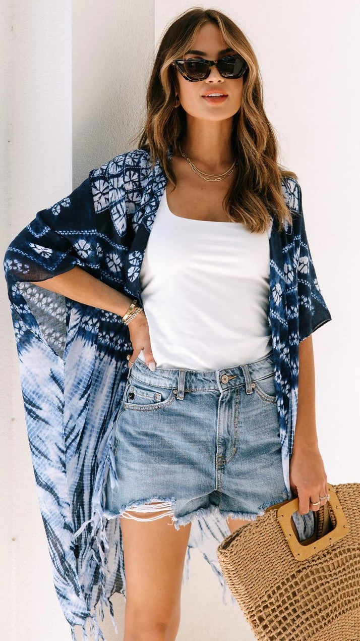 Navy Floral Coverup Kimono