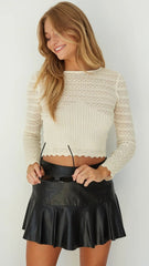 Beige Crochet Knit Crop Top