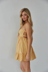 Yellow Front Twist Strapless Mini Dress
