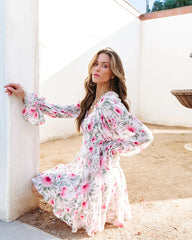 Pink Rose Long Sleeves Mini Dress